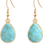 Turquoise Dangle Earrings for Women-14K Gold Plated Teardrop Earrings for Women Handmade Drop Gemstone Earrings Turquoise Jewelry for Women