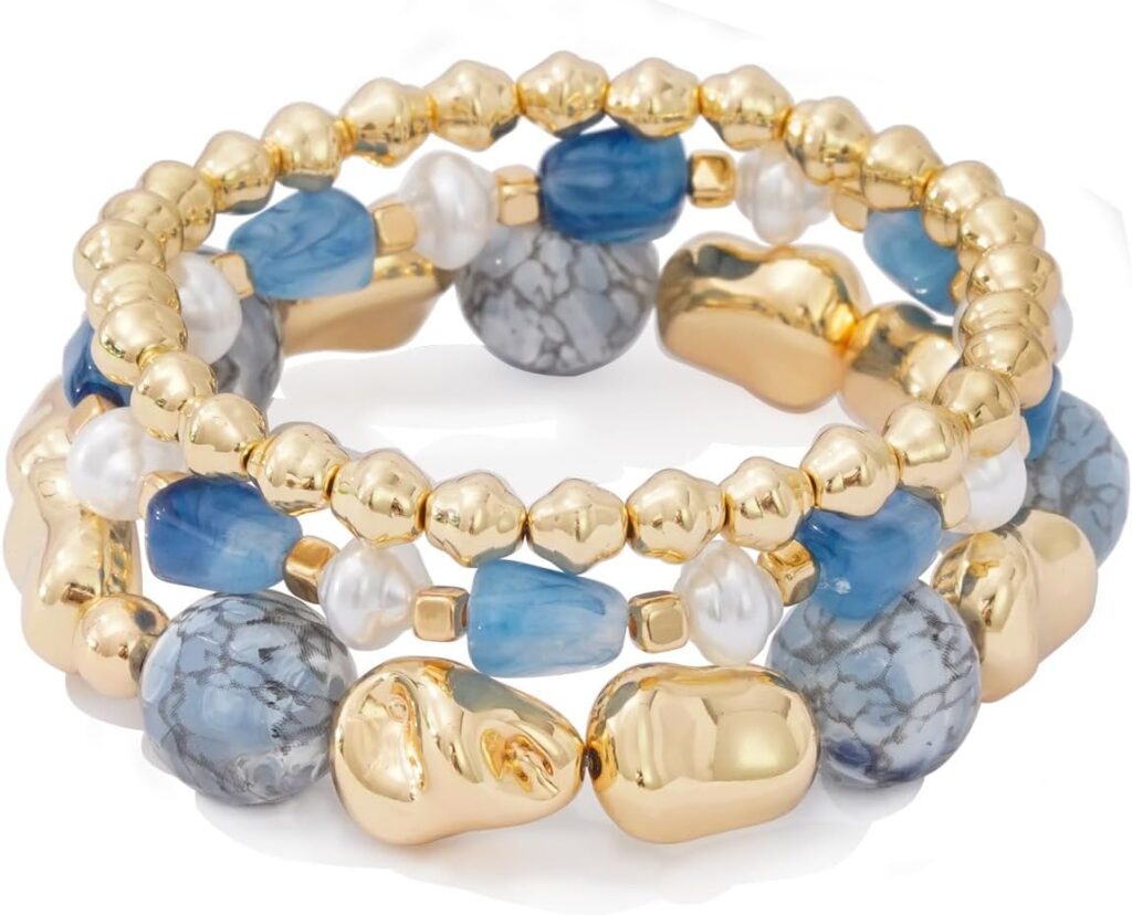 Boho Beaded Stretch Bracelets For Women Stackable Crystal Gold Plated Beaded Bracelets Set Trendy Handmade Friendship Braeclet Jewelry Gifts