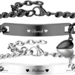 Zysta 2pcs Personalized Name Bar ID Couple Bracelet Stainless Steel Customized Couple Bracelets Mutual Attraction Custom Relationship Bracelet Personalized Jewelry for Men Women Lover