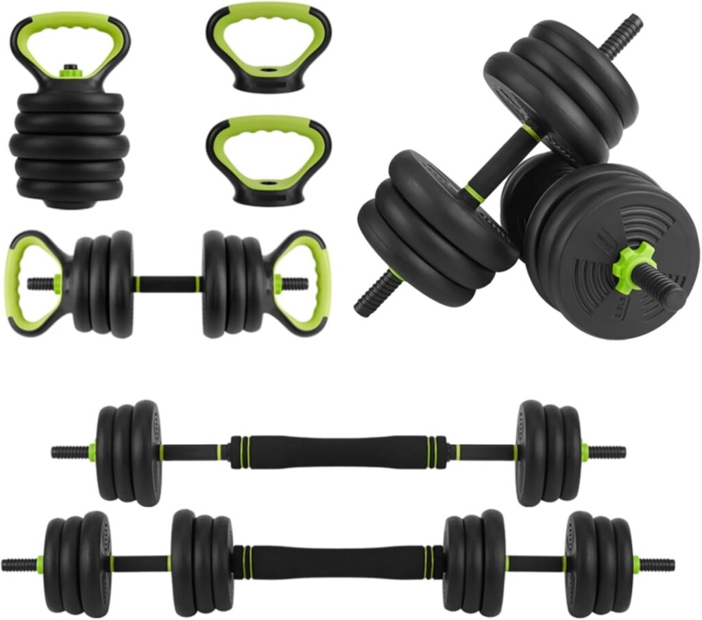 Adjustable Dumbbell Set, 88Lbs Free Weights Set with Connector, 4 In 1 Weight Set Used As Barbell, Kettlebells, Push Up Stand, Fitness Exercise Equipment for Home Gym Suitable Men/Women