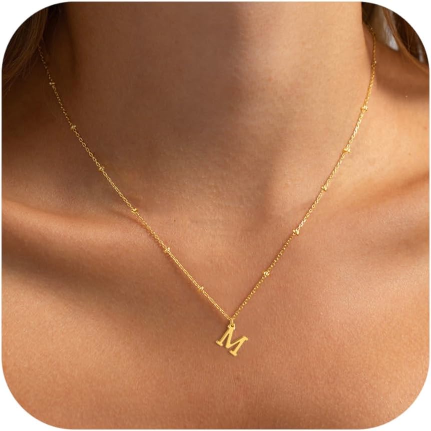Initial Necklaces for Women – 14K Gold Silver Plated Letter Necklace Name Personalized Dainty Fashion Chain Non Tarnish Single Cute Pendant Necklace Charm Jewelry Gift for Women Her