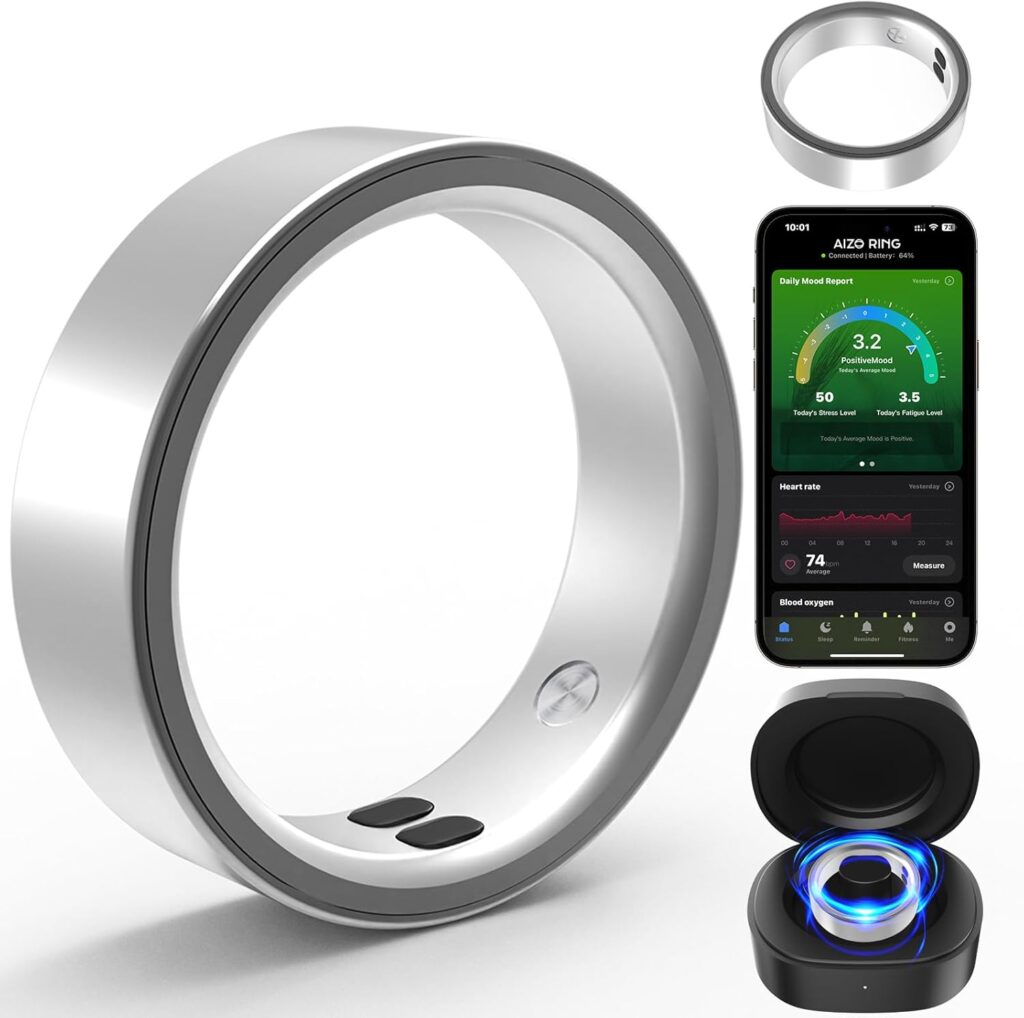 Smart Rings for Women Men,Sleep Tracking Wearable,Fitness Tracker Ring with Step/Heart Rate/Blood Oxygen/Distance/Calorie,Clock Vibration,No Subscription Fee,5ATM Waterproof, iOS&Android(Silver9)