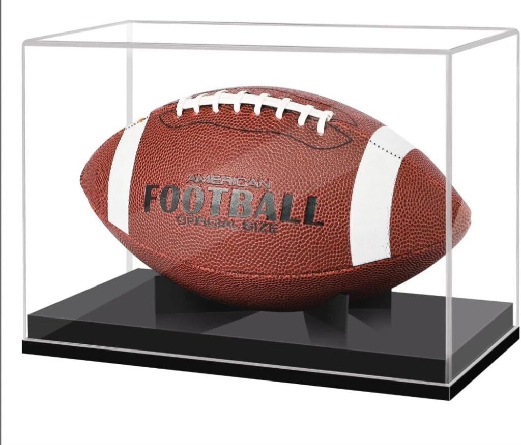 Football Display Case,Acrylic Display Case Full Size with Removable Interior Football Display Stand, No Assembly Required Premium Memorabilia Display Cases for Autographed Football