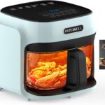 BOSWELL Glass Air Fryer, 7.5 QT with Transparent Fry Bowl, Circulating Heating, Temperature Control, Stainless Steel Air Fryer Roast, Dishwasher Safe (Green)
