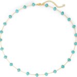 Created Turquoise Necklace for Women 14K Gold Plated Beaded Heart Choker Boho Necklaces Handmade Beach Summer Everyday Western Jewelry Gifts