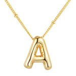 Chunky Bubble Initial Letter Necklace for Women Balloon Statement Dainty Alphabet Pendant 14K Gold Plated Puffy Name Personalized Jewelry