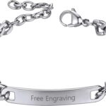 ChainsHouse Personalized ID Bracelet for Men Women Stainless Steel Cuban Curb Link Chain Custom Engrave Bar Bracelet Bangle, 7mm Width, 19-21CM, Send Gift Box