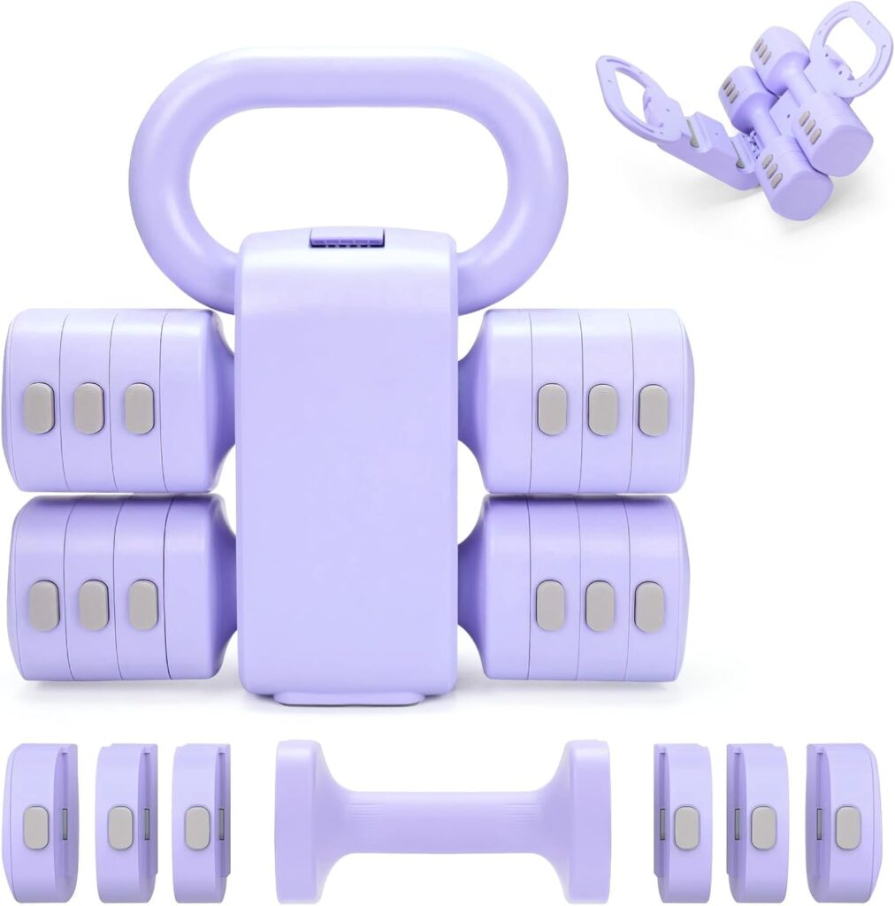 Adjustable 2-in-1 Convertible Kettlebell & Dumbbells Set, 4 in 1 Free Weights Dumbbell Set of 2, Each 2.2 3.3 4.4 5.5lb Quick Change Women Dumbbell Set for Home Exercise Training
