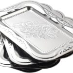 4-Pack Silver Serving Trays Set – ZENOVLUX Bow Floral Engraved Mirror Decorative Tray, 13.8″ x 8.7″ Party Platters for Whiskey, Cookies, Charcuterie, Snacks, Desserts, Fruit, Party Food Display