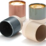 KooK Latte Mugs, Ceramic Artisanal Stoneware, No Handle, Japanese Tea Cups, For Coffee, Tea, Cocoa, Microwave and Dishwasher Safe, Multicolor, 10.5 oz, Set of 4