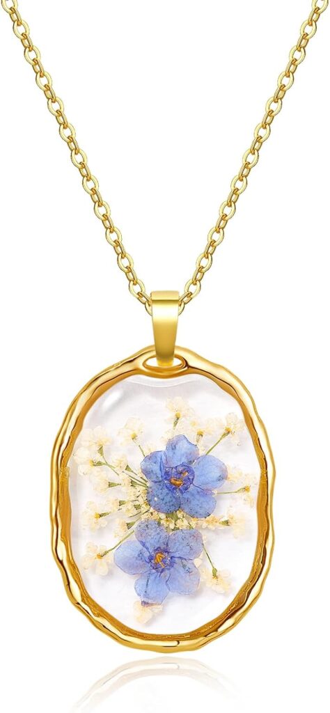Forget Me Not Necklace – Handmade Pressed Flower Necklaces – Forget-Me-Not Flowers Symbolize True Love And Respect – Great Gift for Women | 18”