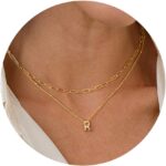 Turandoss Dainty 14k-Gold-Plated Initial Necklaces for Women – Layered Tiny Initial A-Z Small Pendant Necklaces for Women, Personalized Choker Paperclip Chain Necklace Christmas Jewelry Gifts for Her