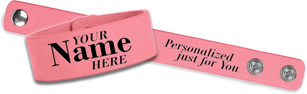 Etch Workz Custom Engraved Bracelet, Personalized Faux Leather Wristband, 9-1/2 inch X 1 inch Leatherette Cuff Bracelet, Name Wristband, ID Bracelet, Customized with Name or Text