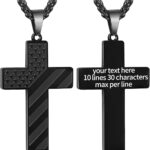 DuoDiner 24 Inch Cross Necklace for Men Boys Kids Bible Verse American Flag Pendant Baptism Religious First Communion Jewelry Gifts