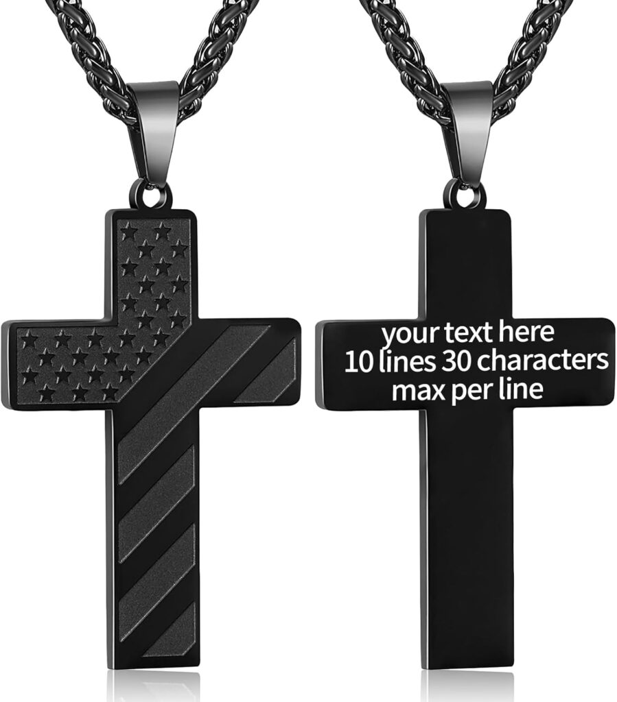 DuoDiner 24 Inch Cross Necklace for Men Boys Kids Bible Verse American Flag Pendant Baptism Religious First Communion Jewelry Gifts