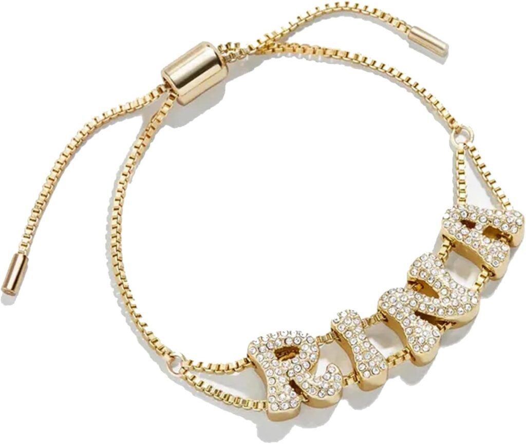 BlingSparkle Name Bracelet Personalized for Women Charm Bracelet 18K Gold Plated Cuff Bracelets with Heart Custom Nameplate with Any Words Jewelry Gift for Teen Girls