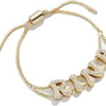 BlingSparkle Name Bracelet Personalized for Women Charm Bracelet 18K Gold Plated Cuff Bracelets with Heart Custom Nameplate with Any Words Jewelry Gift for Teen Girls