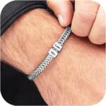 Fathers Day Custom Men Bracelet for Dad with Kids Name & Beads, Handmade Personalized Engraved Name Bracelet with Hip Hop Chain Personalized Family Gift for Husband,Grandpa from Daughter Son