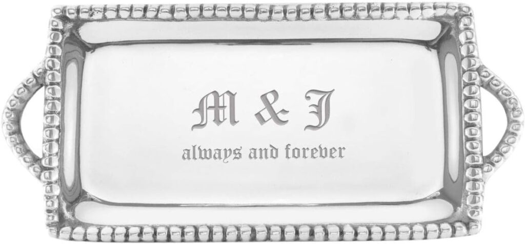 Personalized Pearled Service Tray – Handcrafted Silver Tray for Whiskey Decanter, Candle Sticks, Vanity Set, Perfume, Appetizer Serving