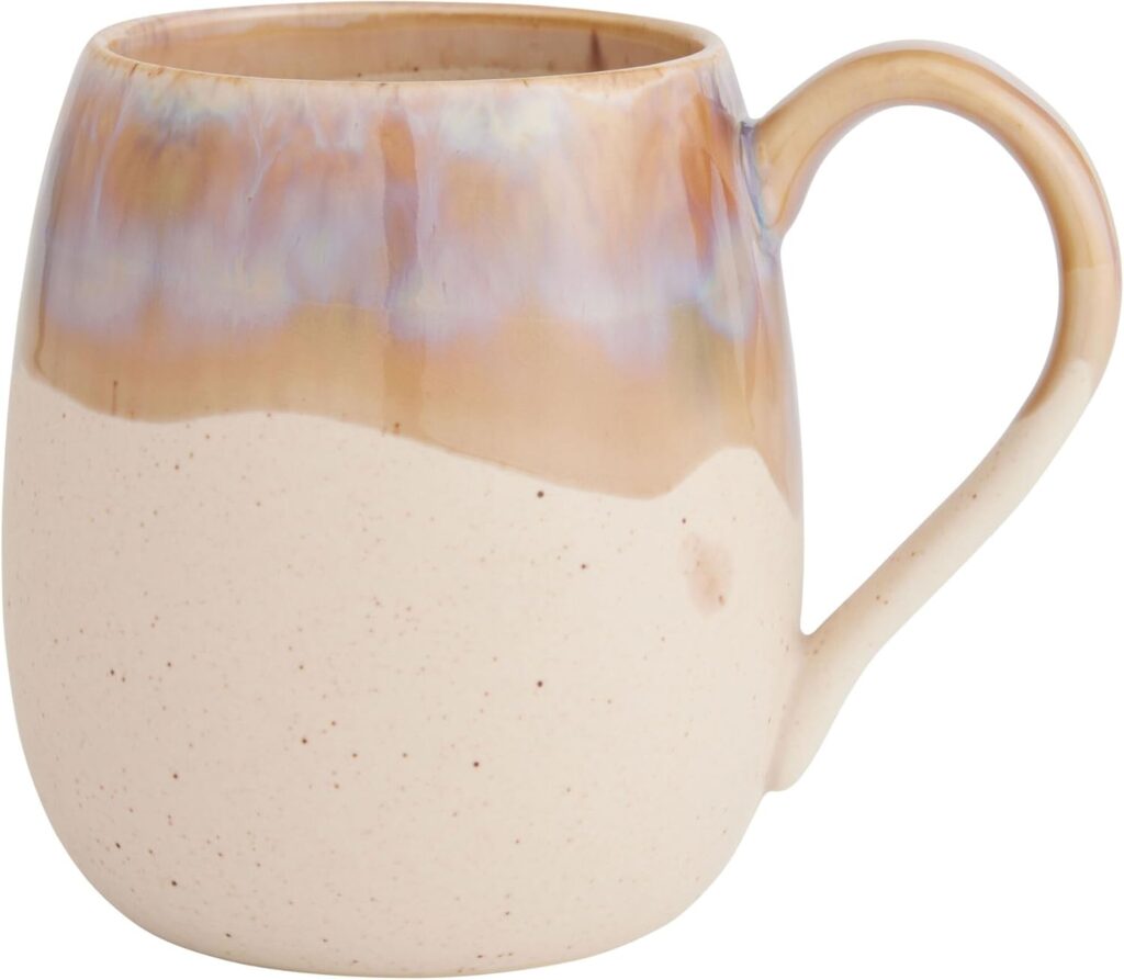 Iridescent Ceramic Coffee Mug with Drip Reactive Glaze – Artisan Stoneware Mugs for Cappuccino, Tea or Cocoa – Rustic Handmade Ceramic Cup – Unique & Cute Latte Cup with Blue & Caramel Finish, 16.5 oz