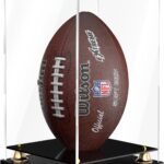 Football Display Case Full Size, Clear Acrylic Display Cases with Double Layer Black Base, Vertical Acrylic Transparent Box for Autographed Football Sports Collectibles Memorabilia