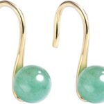 Handmade Jade Drop Earrings for Women, 6.5mm-8.5mm Green Jade Earrings 925 Sterling Silver Dangle Earrings Good Luck Jade Earrings Gift for Birthday Anniversary