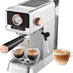 Mecity 20 Bar Espresso Machine with Milk Frother, Brushed Stainless Steel Shell, 37 fl.Oz Water Reservoir, Coffee Maker For Espresso, Latte, Mocha, Americano. 1400W