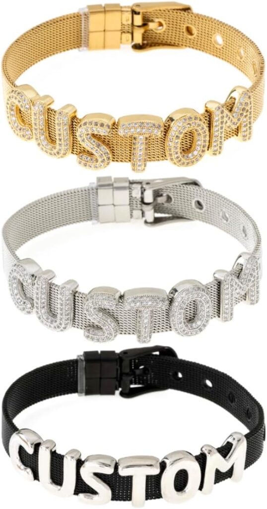 Custom Bubble Gold 3D Letter Initial Personalized Bracelet for Women Mom Girlfriend, Bubble Rhinestone Letter Bracelet Freely Adjustable Alphabet Jewelry Gift for Teen Girls