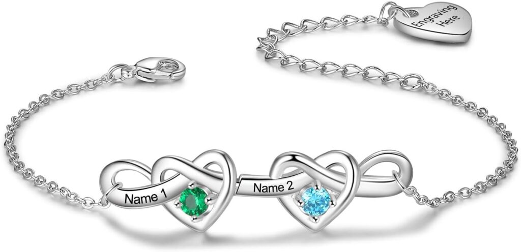 Personalized Name Birthstone Bracelet for Women – Mothers Bracelet with Birthstones, Mothers Day Gifts, Christmas, Birthday Gift for Mom Grandma Wife