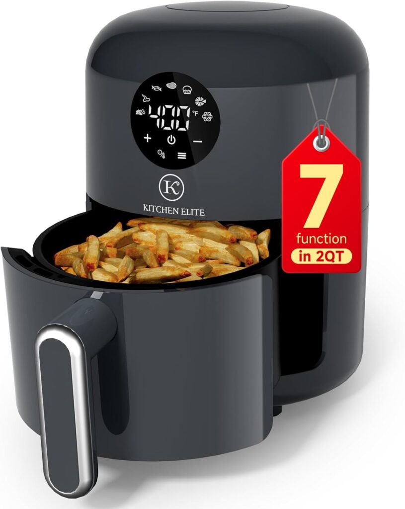 Kitchen Elite® Air Fryer Compact, 7-in-1 Digital Small Airfryer, 90%+ Less Oil, Nonstick & Dishwasher Safe Basket, Easy for Crispy Meals & Snacks, with Tray, Space Saving, Light Sound, Gray