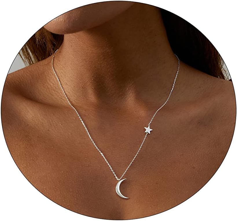 ASCOMY Dainty Gold Pendant Necklace 14k Gold Plated Delicate Tiny Love Heart Star CZ Leaf Pendant Necklace Simple Necklaces Everyday Jewelry for Women
