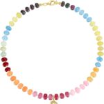 KissYan Initial Necklaces for Women, Colorful Beaded Gemstone Choker 14K Gold Bubble Letter Pendant Necklace Natural Stone Summer Beach Handmade Jewelry Gift