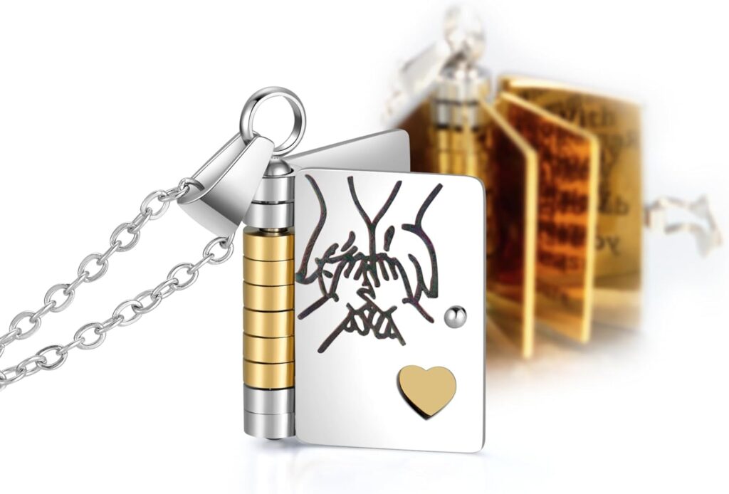 MOROTOLE For Daughter-My Incredible Book Necklace,To My Daughters from Mom and Dad Book Necklace,Adjustable Book Necklaces with 6 Pages of Engraved Information,Book Necklaces for Daughter