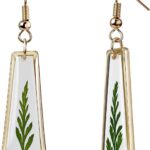 Handmade Pressed Green Leaf Earrings for Women 14K Gold Plated Natural Resin Dangle Leaf Earrings Unique Pressed Flower Jewelry