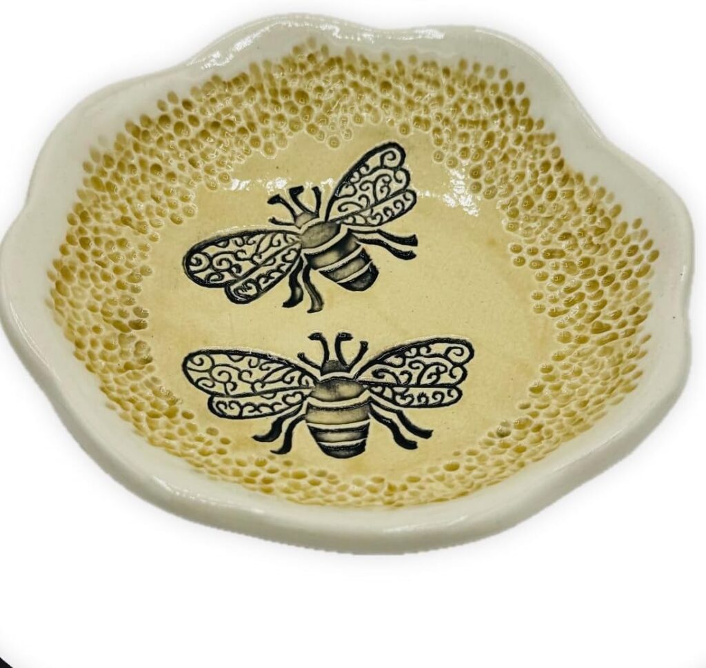 Honey Bees 6.5 Inch Bowl, Hand Made in USA, Pottery is the 9th Anniversary Gift