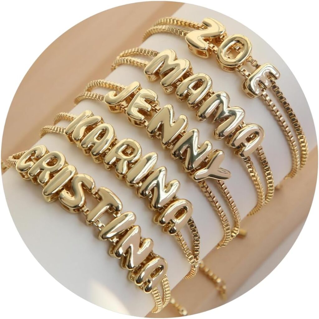 ​Personalized Name Bracelet for Women, Custom Bubble Letter Jewelry Gift for Mom, Bridesmaid, Girlfriend – Birthday, Christmas, Thank You Present​