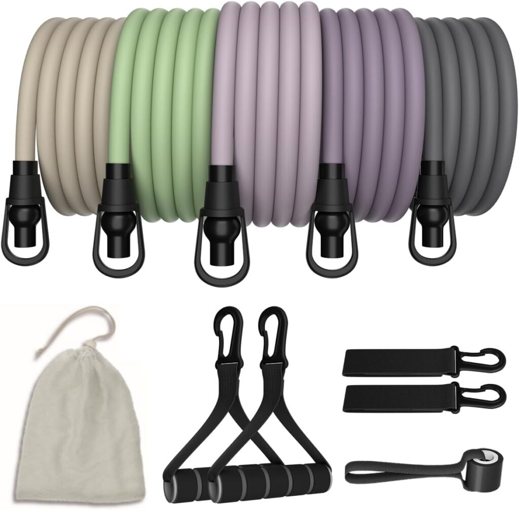 WHATAFIT Resistance Bands, Exercise Bands，Resistance Bands for Working Out with Handles for Men and Women Fitness, Strength Training Home Gym Equipment Purple Gray