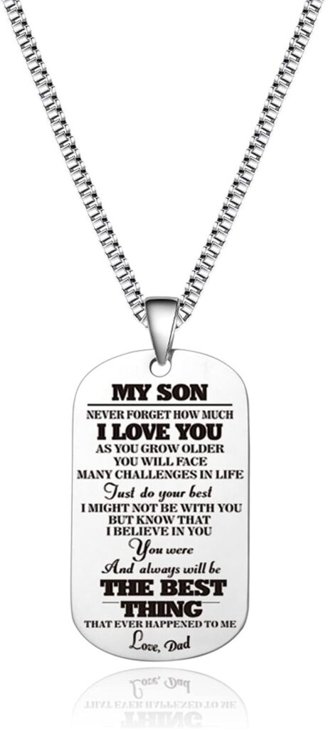 Jstud To My Son Necklace from Dad Mom Never Forget How Much I Love You Birthday Christmas Gifts Dog Tag Necklace