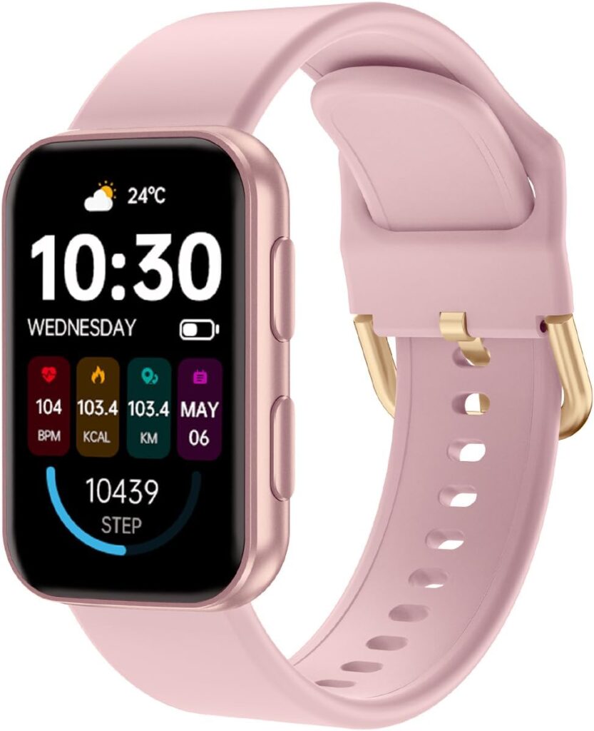 MorePro Health Fitness Tracker with Blood oxy-gen Monitor and 24/7 Heart Rate and Blood Pressure, Sleep Monitor, 120+ Sport Modes Waterproof Fitness Watch for Women Men Android iOS, Pink