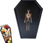 Halloween Wood Coffin Charcuterie Board, Gothic Coffin Platter with Engraved Skeleton Design, Goth Home Decor Serving Tray for Cheese Candy Snacks