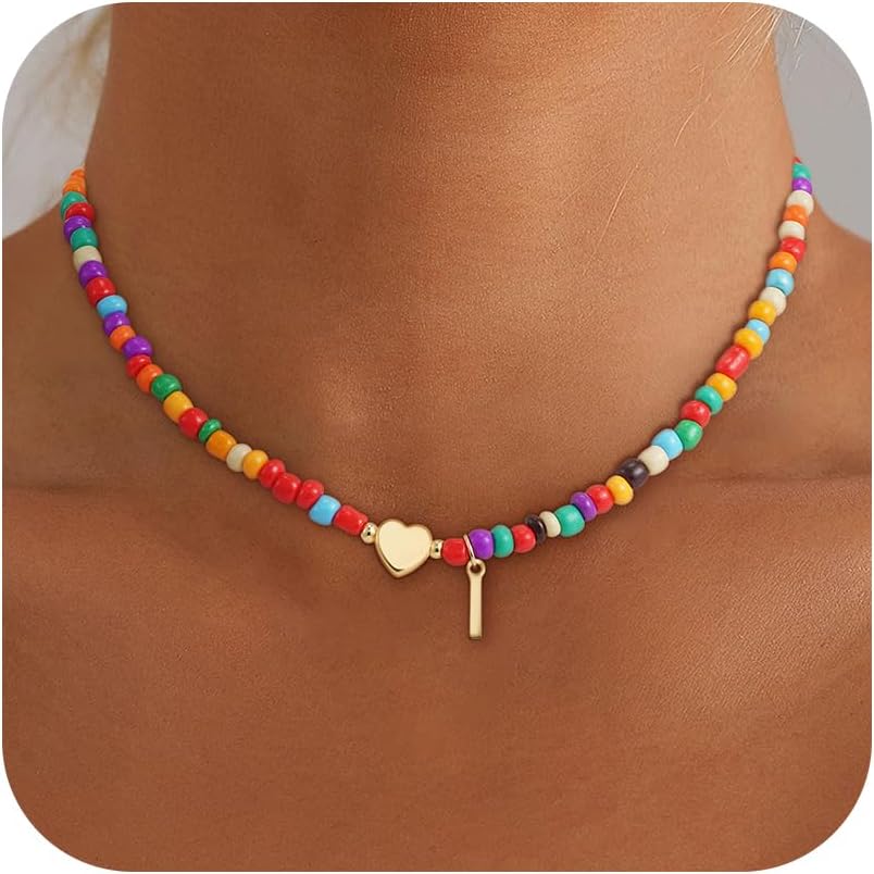 Colorful Initial Necklaces for Girls Women Kids – Teen Girls Gifts Trendy Beaded Initial Necklace Dainty Letter Gifts Choker Necklace for Girl Jewelry