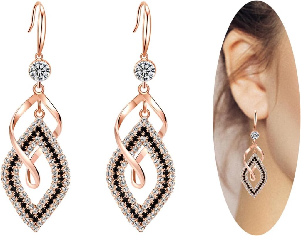 Dangle Earrings for Women, 925 Sterling Silver Handmade Linear Swirl Wire Bohemian Boho 14K Gold Diamonds Earrings Hypoallergenic Fashion Jewelry Gifts for women