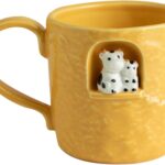 DIHOclub Ceramic Coffee Mug Family Theme Gift, Parent-Child Cow Design Handcrafted Tea Cup with Window Sill Sculpture, Perfect for Father’s Day,Mother’s Day,Birthday (14 OZ)