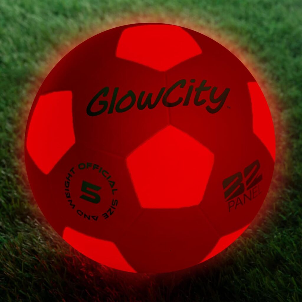 GlowCity Glow in The Dark Soccer Ball | Light Up Indoor/Outdoor Soccer Ball with 2 LED Lights | Pre-Installed Batteries | Fun Gift for Teens
