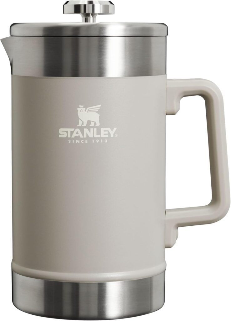 Stanley Classic Stay-Hot French Press Coffee Maker 48 oz | 5 Minute Brew, 4 Hours Hot | Mesh Filter for Coffee Grounds | Insulated Stainless Steel French Press | BPA-Free | Ash.