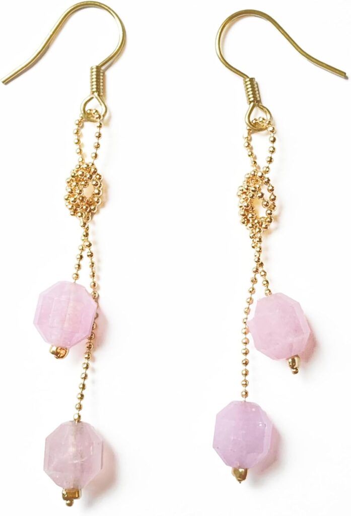 Handmade Lavender Amethyst & Aquamarine Drop Earrings, 18K Gold Plated Solid Brass with Knot Chain, Lightweight Crystal Dangle Jewelry for Women