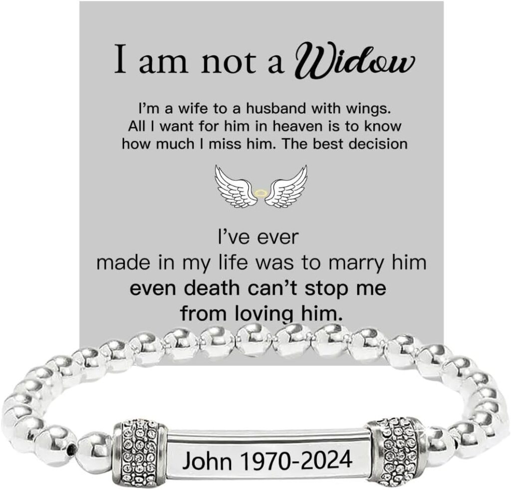 37JEWELRY Angel Memorial Bracelet for Women In Memory of Loved Ones Silver Stainless Steel Custom Name Angel Bead Bracelet