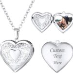 U7 Women Locket Necklace Platinum 14K Gold Photo Lockets that Hold Picture,Chain 20 Inch Personalized Gift Custom Love Heart Image Necklaces