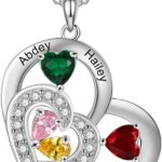 Gemszoo Personalized Heart Necklace with Pear-Shaped Simulated Birthstones Custom Name Mom Pendant Mother’s Day Jewelry Gift for Women Grandma