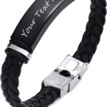 MEALGUET Personalized Leather Bracelet for Men: Braided Leather Engraved Name ID Wristband for Boyfriend, Husband, Dad – Custom Gift for Valentine’s Day, Birthday, Anniversary